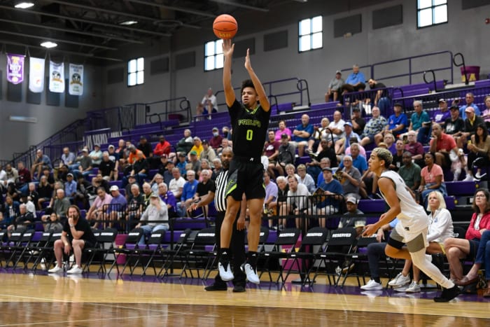Prolific Prep's Mikey Lewis rises for a three-point jumper.